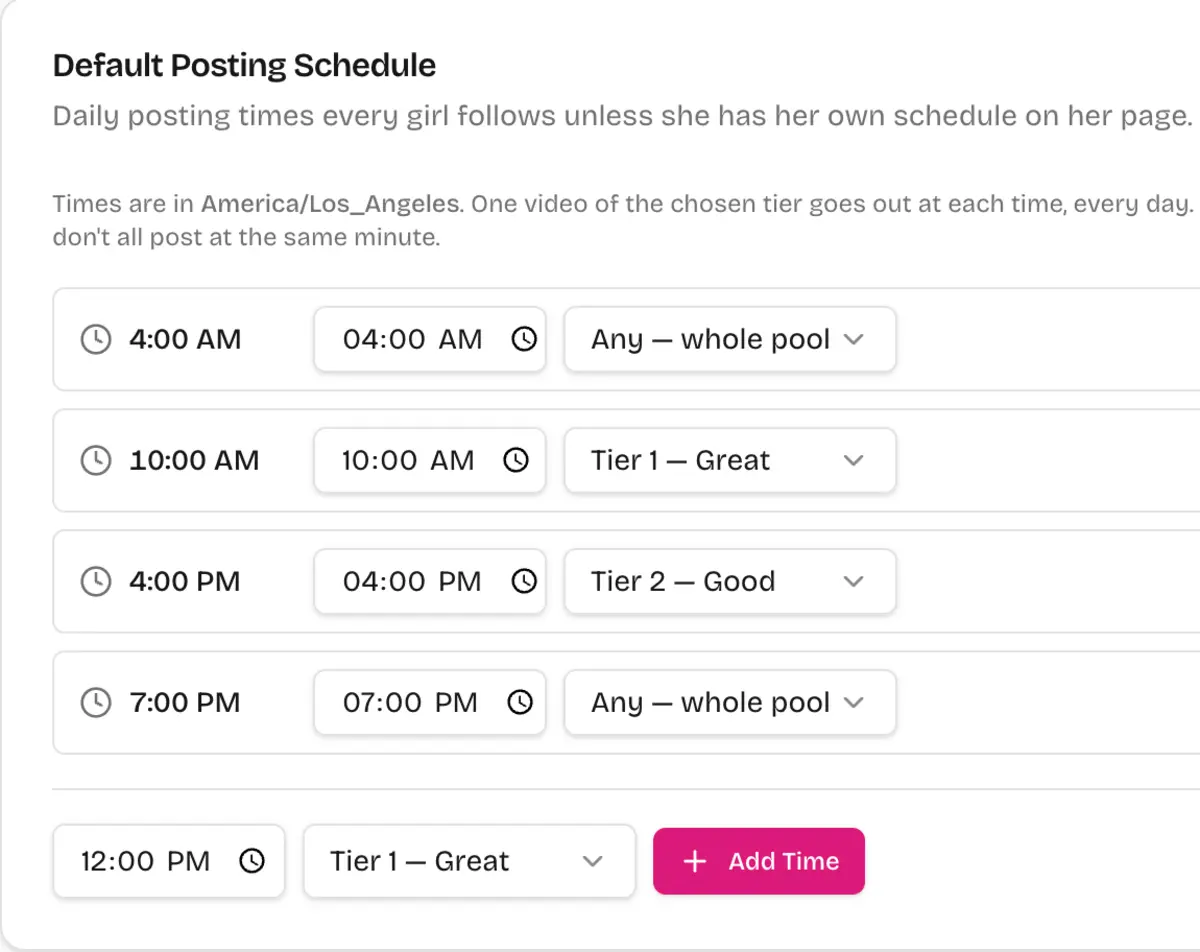 Posting schedule with daily time slots